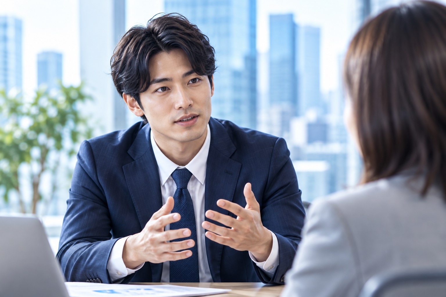 普段の仕事を振り返り、担当者と話す相談のイメージ